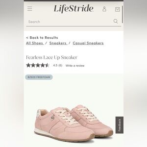 Life Stride Fearless Lace Up Sneaker blush 7 nwt brand new